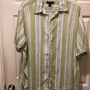 Banana Republic Green and Blue linen Striped Casual Shirt xl